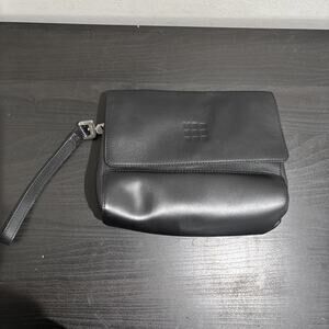 Moleskine Black Leather Clutch Wristlet Minimalist Travel Bag Organizer